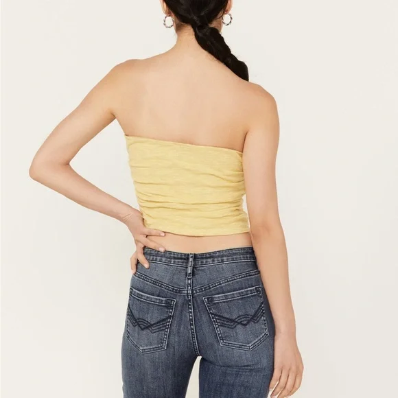 Free People| NWT Women’s Boulevard Ruched Yellow Tube Top in Size Small - Picture 4 of 12